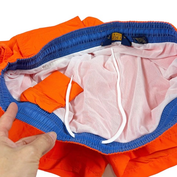 Polo Ralph Lauren Lined Swim Trunks Men XL Orange w Blue Pony Drawstring EUC!! - Picture 2 of 12